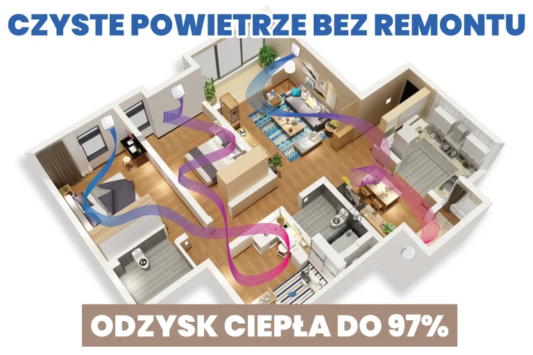 Rekuperacja ścienna - schemat działania aeroVent DIRECT AV60 w domu jednorodzinnym - odzysk ciepła do 97%
